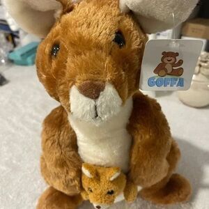 GOFFA Plush Kangaroo and Baby Joey  in Pouch  14x10  Stuffed Animal plush NWT